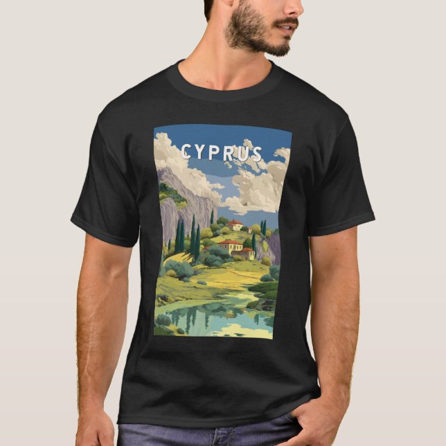 Cyprus Illustration Travel Art Vintage T Shirt (Framsida)