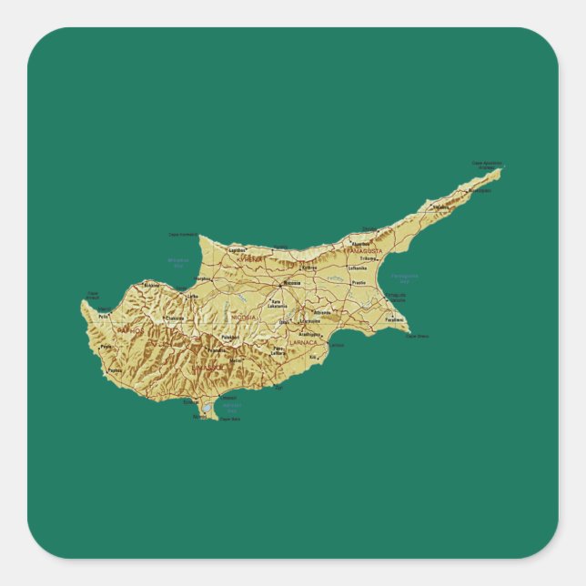 Cyprus Karta Sticker Fyrkantigt Klistermärke (Framsida)