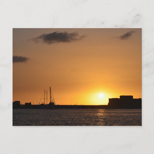 Cyprus Sunset Paphos Castle vycard Vykort (Framsida)