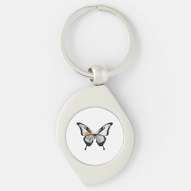 Cyprus Swallowtail Butterfly Flagga Sticker Swirl Silverfärgad Nyckelring (Framsidan)