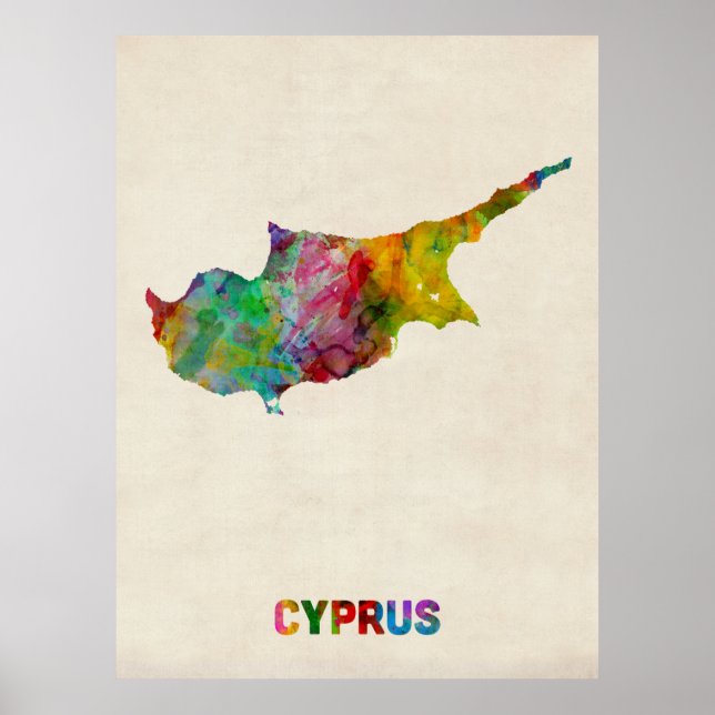 Cyprus Watercolor Map Poster (Framsidan)