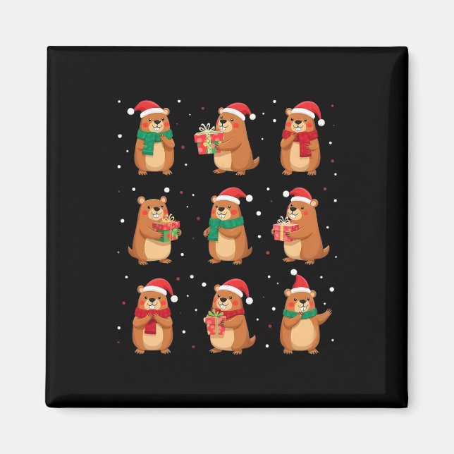 Cypybaras jul Santa Hat Funny Cypybara Älskare Magnet (Framsidan)