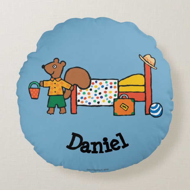 Cyril ekorren på semester rund kudde (Framsidan)