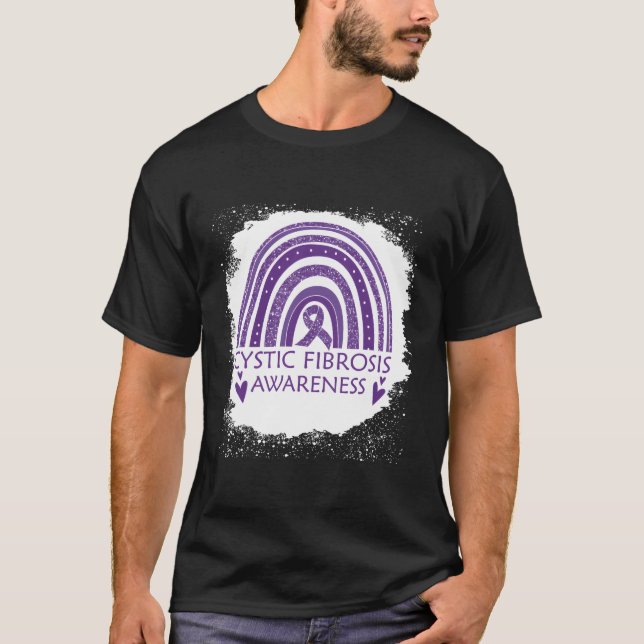 Cystic fibrosis Awareness Bleached Rainbow Lila T Shirt (Framsida)