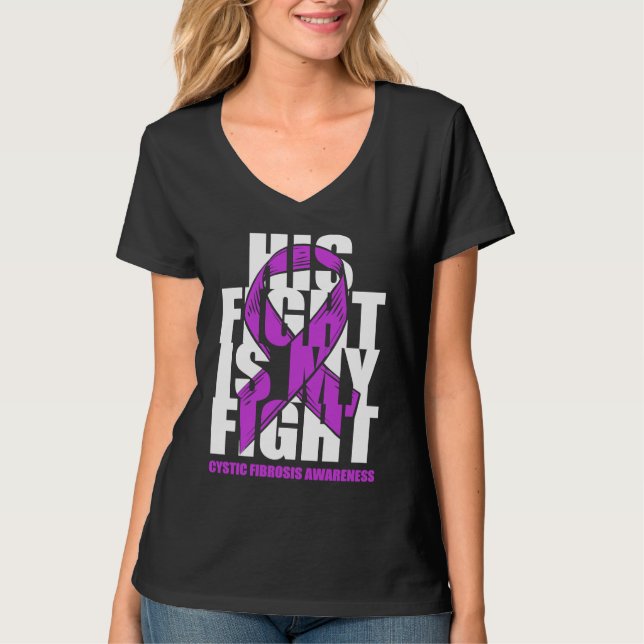 Cystic Fibrosis Awareness Month Purple Ribbon His  T Shirt (Framsida)