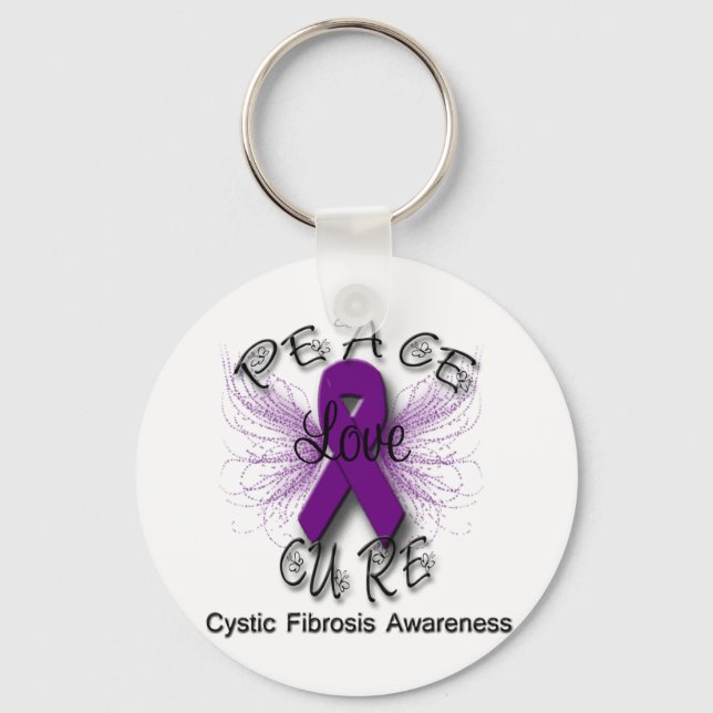 Cystic Fibrosis Peace Kärlek Cure Butterfly 2 Nyckelring (Framsida)
