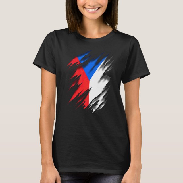 Cze Czech Republic Flagga T Shirt (Framsida)