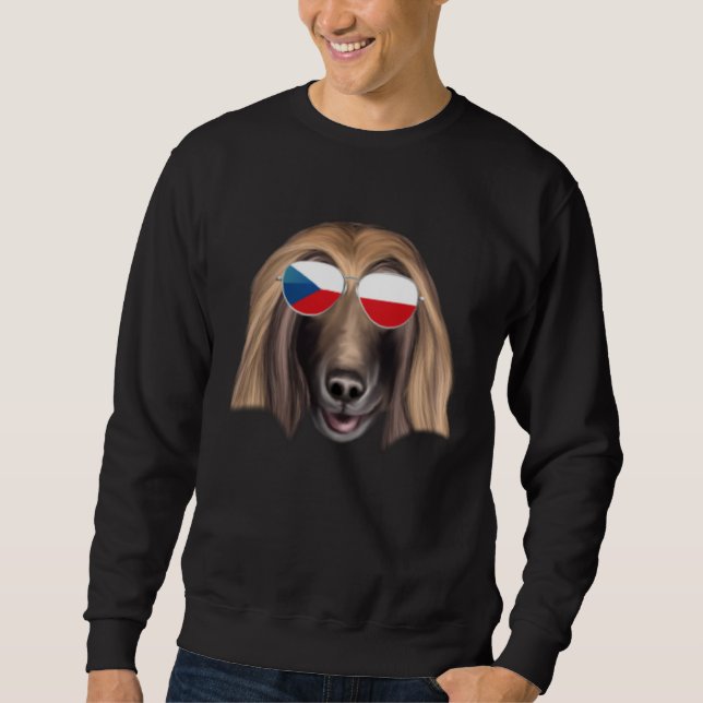 Czech Flag Afghan Hound Dog Czech Republic Pocket Lång Ärmad Tröja (Framsida)