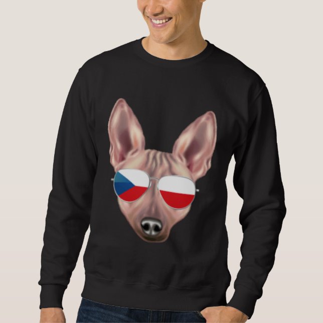 Czech Flag American Hairless Terrier Czech Republi Lång Ärmad Tröja (Framsida)