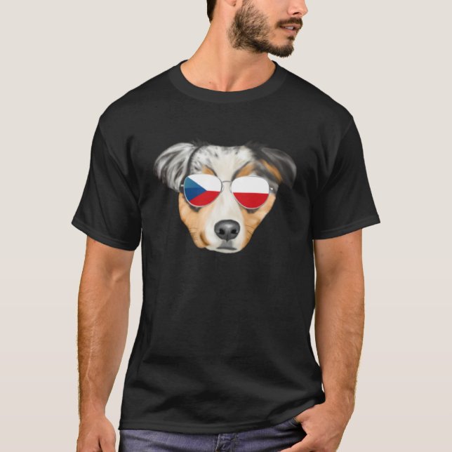 Czech Flag Australian Shepherd Dog Czech Republic  T Shirt (Framsida)