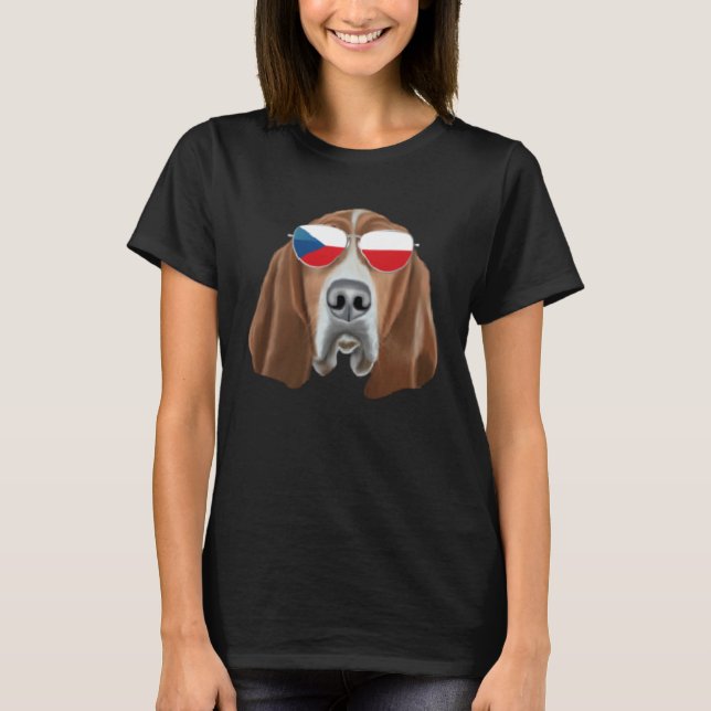 Czech Flag Basset Hound Dog Czech Republic Pocket T Shirt (Framsida)
