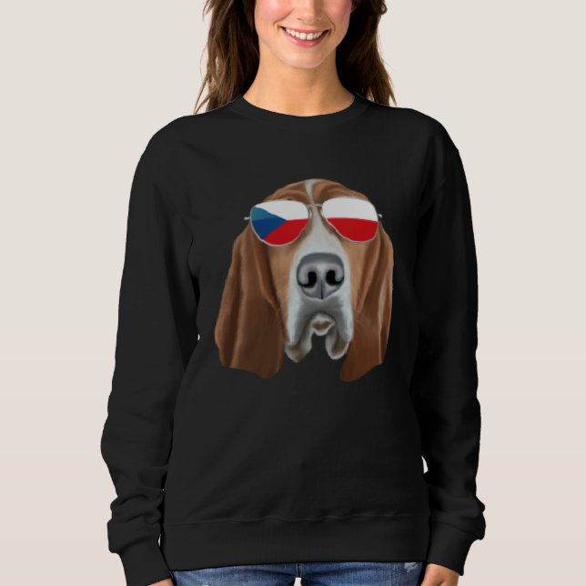 Czech Flag Basset Hound Dog Czech Republic Pocket T Shirt (Framsida)