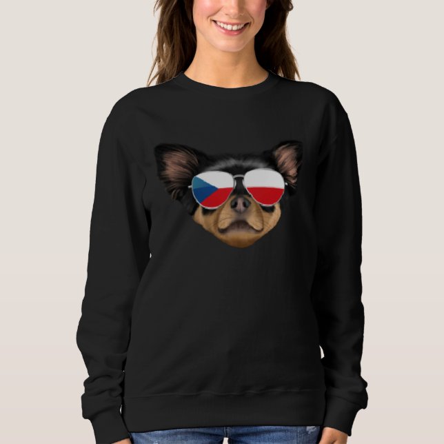Czech Flag Black Chihuahua Dog Czech Republic Pock T Shirt (Framsida)