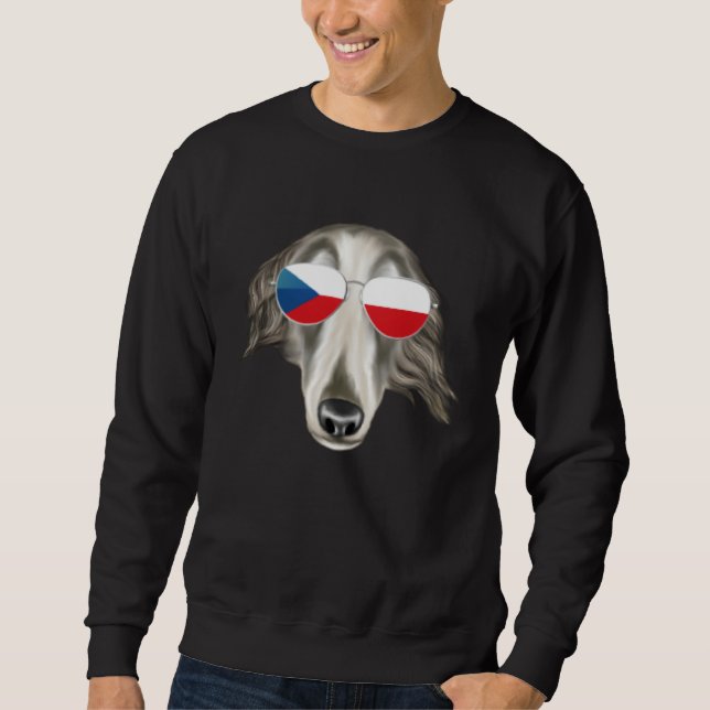 Czech Flag Borzoi Dog Czech Republic Pocket Lång Ärmad Tröja (Framsida)