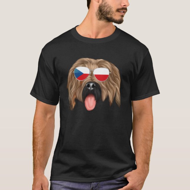 Czech Flag Briard Dog Czech Republic Pocket T Shirt (Framsida)