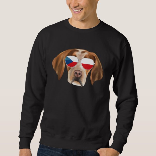 Czech Flag Brittany Dog Czech Republic Pocket Lång Ärmad Tröja (Framsida)