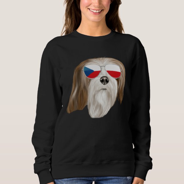Czech Flag Lhasa Apsos Dog Czech Republic Pocket T Shirt (Framsida)