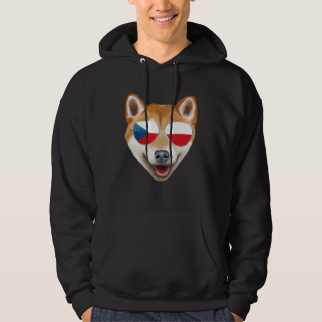 Czech Flag Shiba Inu Dog Czech Republic Pocket Hoodie (Framsida)