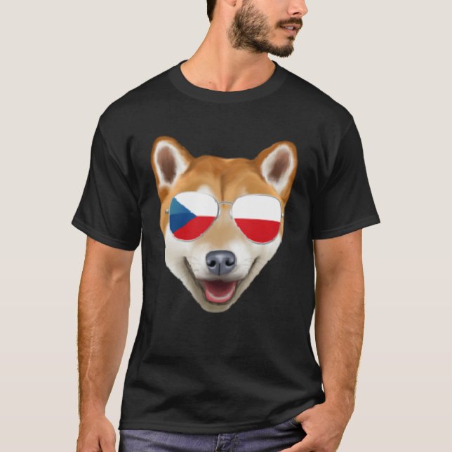Czech Flag Shiba Inu Dog Czech Republic Pocket T Shirt (Framsida)