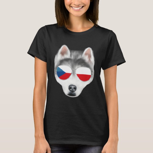 Czech Flag Siberian Husky Dog Czech Republic Pocke T Shirt (Framsida)