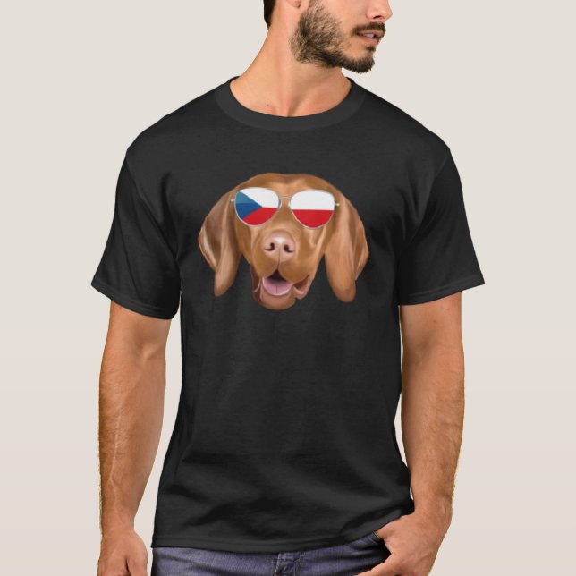 Czech Flag Vizsla Dog Czech Republic Pocket T Shirt (Framsida)