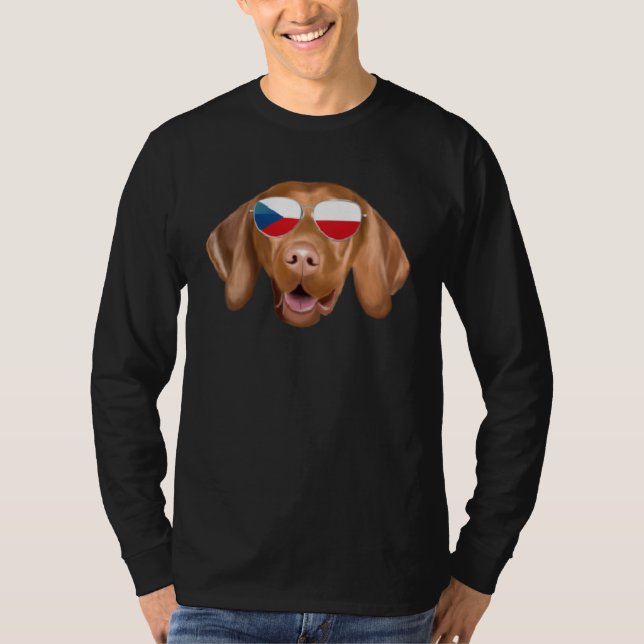 Czech Flag Vizsla Dog Czech Republic Pocket T Shirt (Framsida)