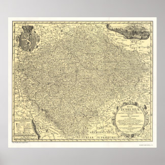 Czech Map Print, Vintage Bohemia Plan, Wall Art Poster
