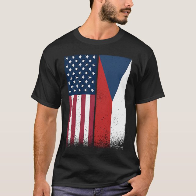 Czech Republic  Czech American Flags Proud USA T Shirt (Framsida)