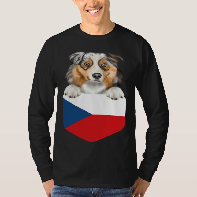 Czech Republic Flag Australian Shepherd Dog In Poc T Shirt (Framsida)