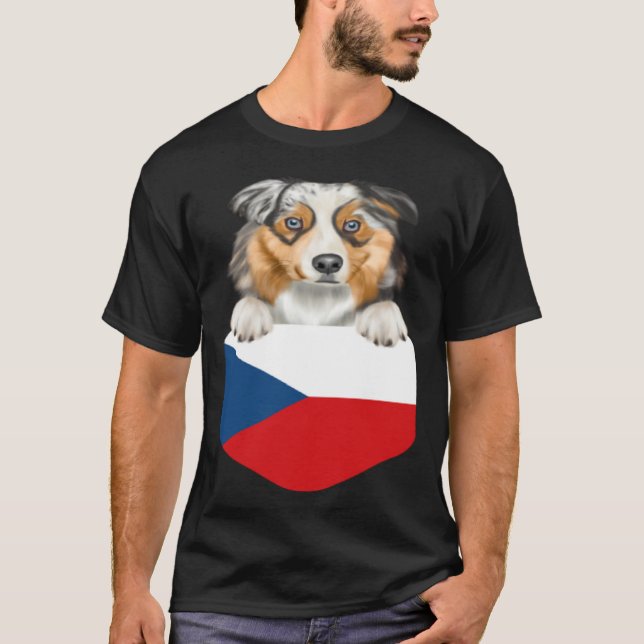Czech Republic Flag Australian Shepherd Dog In Poc T Shirt (Framsida)