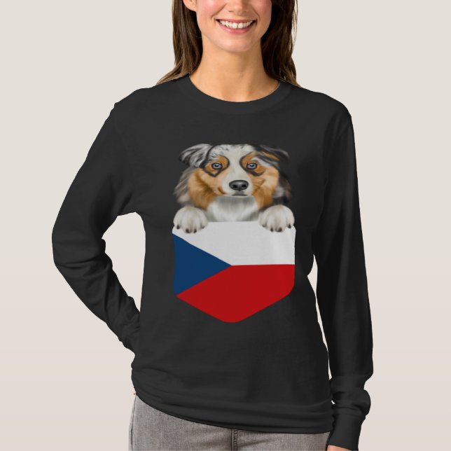 Czech Republic Flag Australian Shepherd Dog In Poc T Shirt (Framsida)