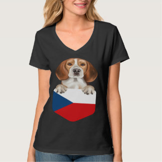 Czech Republic Flag Beagle Dog In Pocket T Shirt