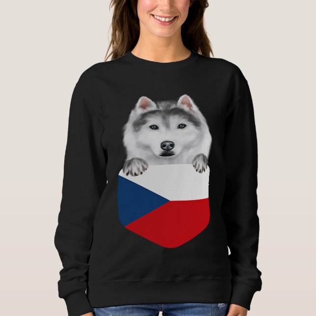 Czech Republic Flag Siberian Husky Dog In Pocket T Shirt (Framsida)
