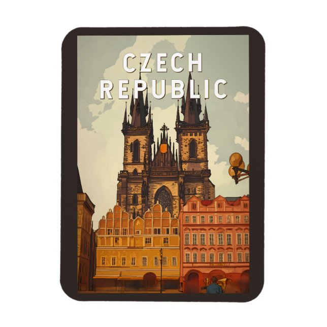 Czech Republic Illustration Travel Art Vintage Magnet (Vertikal)