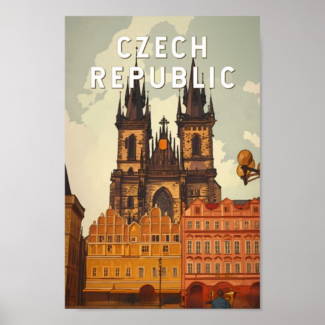 Czech Republic Illustration Travel Art Vintage Poster (Framsidan)
