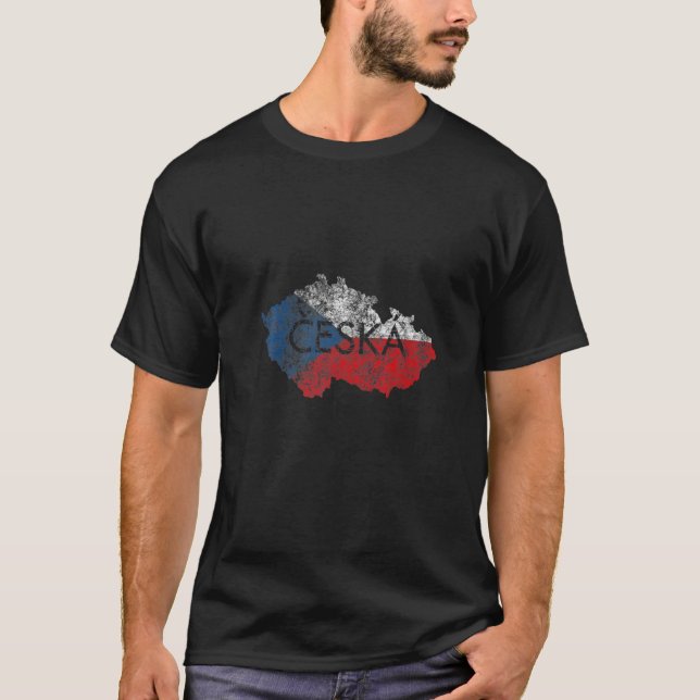 Czech Republic Map and Flag Souvenir  Distressed C T Shirt (Framsida)