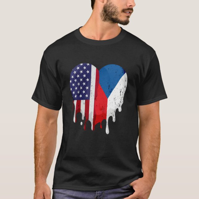 Czechia Flagga Heart T Shirt (Framsida)