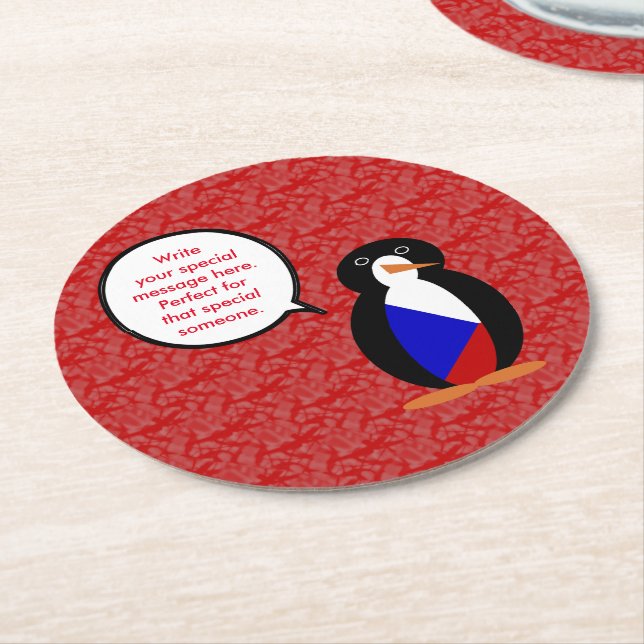 Czechia Flagga Helgdag Penguin Talking Underlägg Papper Rund (Vinklad)