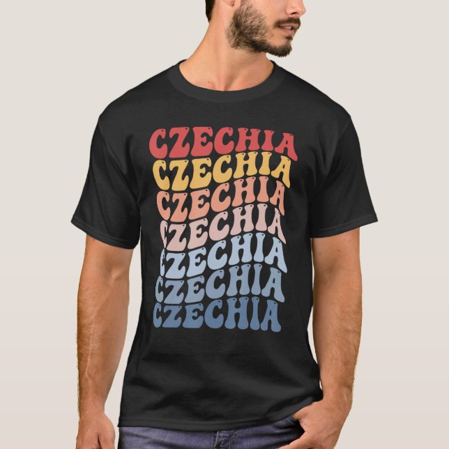 Czechia Groovy Retro Czech T Shirt (Framsida)