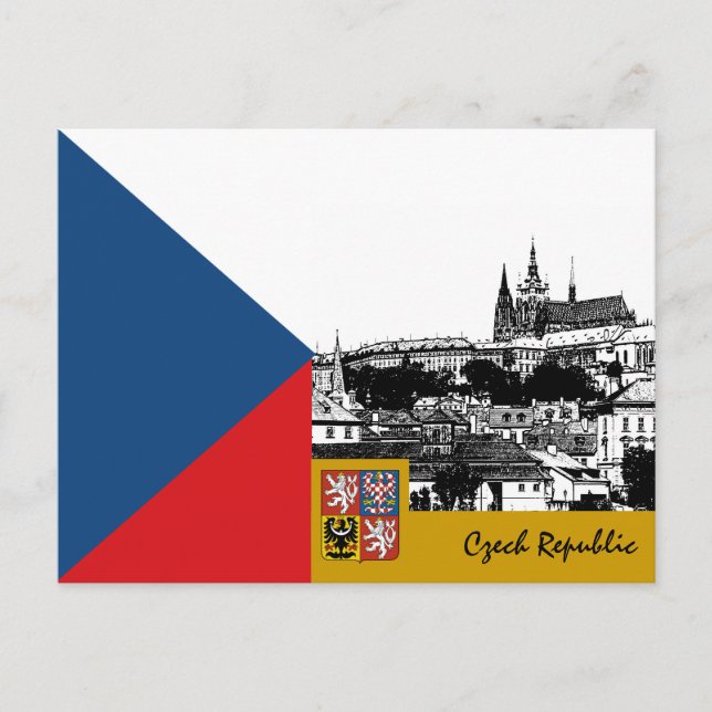 Czechia-vykort, Prag och tjeckiska Flagga/patrioti Vykort (Framsida)