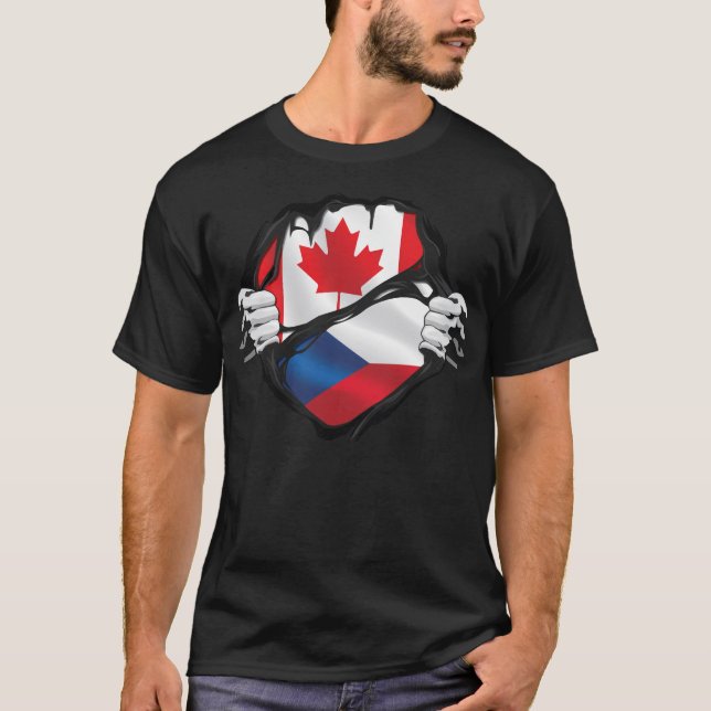 Czechs Canadian Händer Ripping Roots Flagga T Shirt (Framsida)