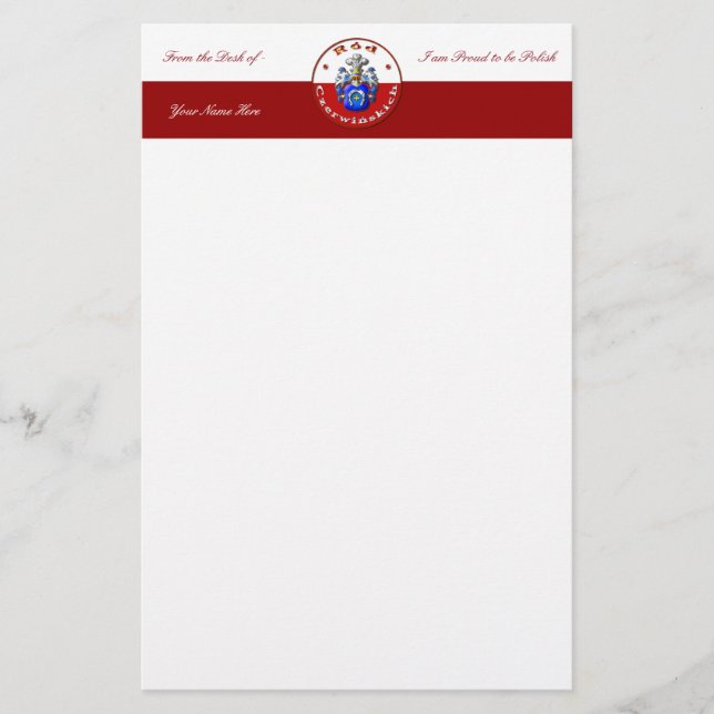Czerwińskich-familjen Crest 5,5 tum x 8,5 tum Stat Brevpapper (Framsida)