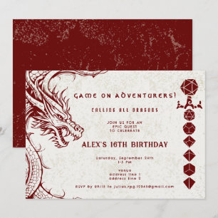 D20 Dice Celtic Dragon DND RPG DM Gamer Birthday Inbjudningar