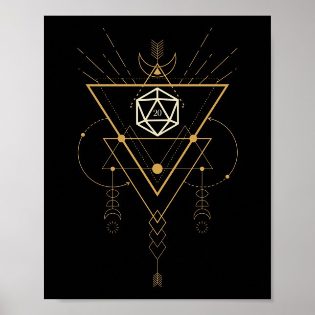 D20 Dice Helig Geometry Minimalist Tabletop RPG Poster (Framsidan)