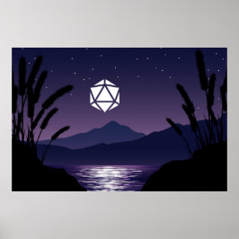 D20 Dice Måne Beach Reflection Tabletop RPG Poster