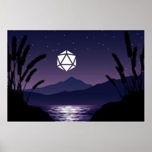 D20 Dice Måne Beach Reflection Tabletop RPG Poster