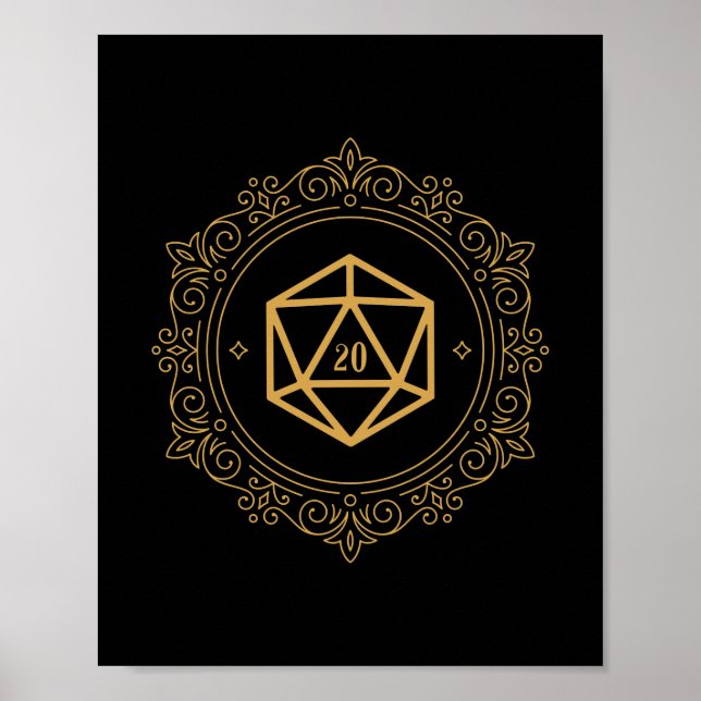 D20 Dice Monogram Tabletop RPG Poster (Framsidan)