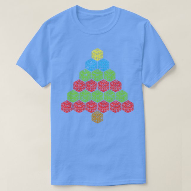 D20 Dice RPG Ugly Julgran T Shirt (Design framsida)