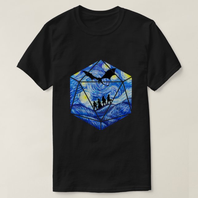 D20 Dragon Tshirt, Starry Night D20 Tee, D20 Dice T Shirt (Design framsida)