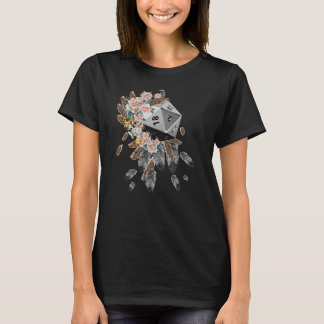 D20 Fjädrar och blommor T Shirt (Framsida)